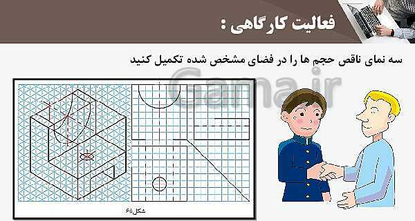 پاورپوینت پودمان 3: ترسیم سه نما و حجم | درس نقشه کشی فنی رایانه‌ای پایه دهم شاخه فنی- پیش نمایش