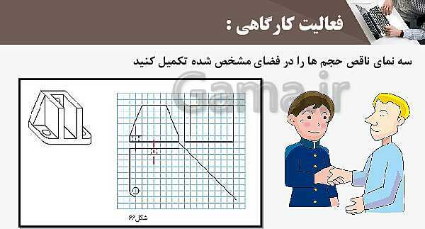 پاورپوینت پودمان 3: ترسیم سه نما و حجم | درس نقشه کشی فنی رایانه‌ای پایه دهم شاخه فنی- پیش نمایش