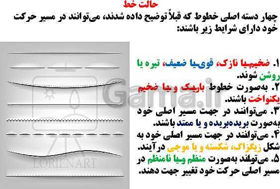 پاورپوینت بخش 1: هنرهای تجسمی | کاربرد خط در هنرهای تجسمی- پیش نمایش