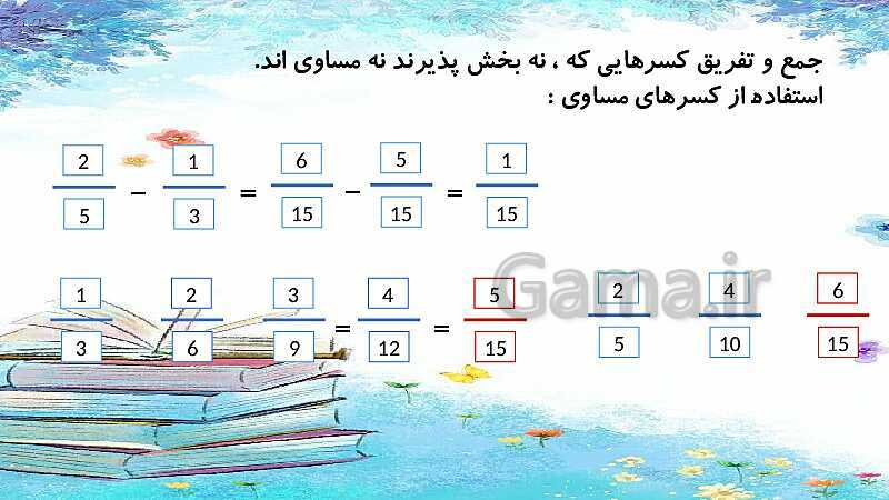 پاورپوینت تدریس جمع و تفریق کسرها | ریاضی ششم- پیش نمایش