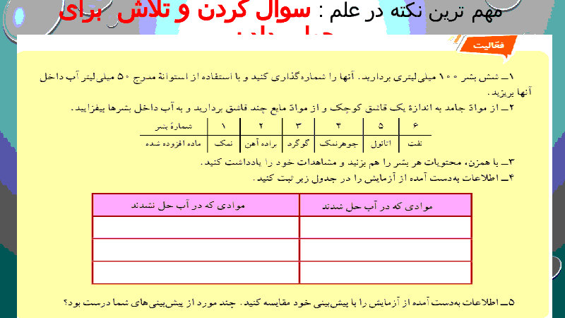 پاورپوینت علوم تجربی کلاس هفتم دوره اول متوسطه | فصل اول: تجربه و تفکر- پیش نمایش