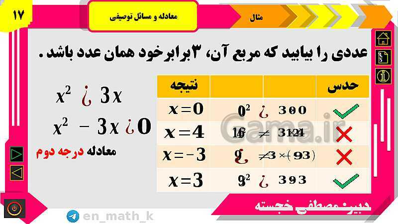 پاورپوینت فصل 1 | درس اول: معادله و مسائل توصیفی و حل تمرینات- پیش نمایش