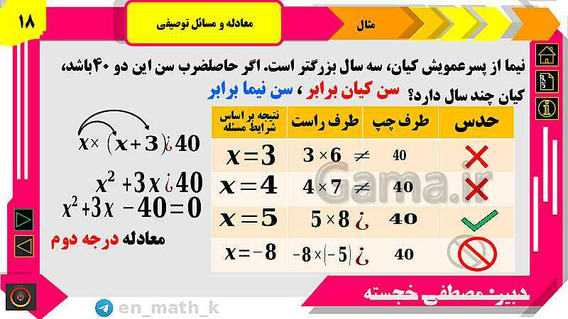 پاورپوینت فصل 1 | درس اول: معادله و مسائل توصیفی و حل تمرینات- پیش نمایش