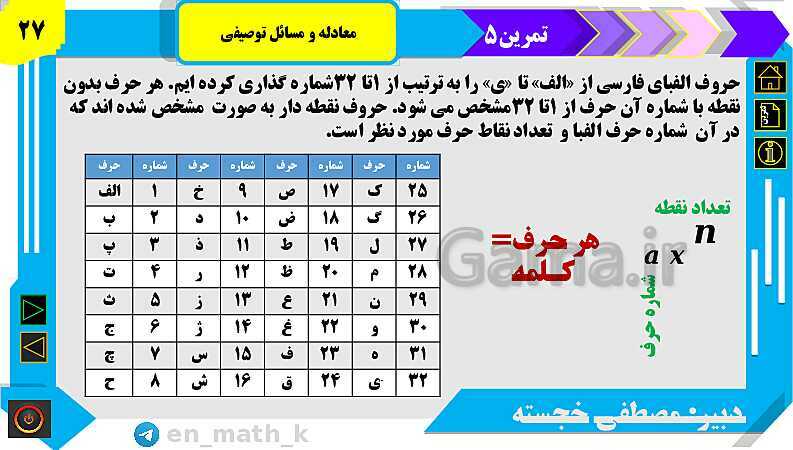 پاورپوینت فصل 1 | درس اول: معادله و مسائل توصیفی و حل تمرینات- پیش نمایش