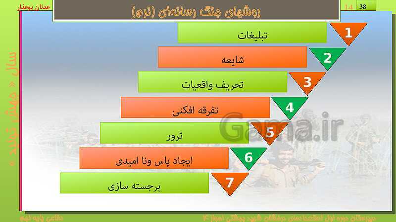 پاورپوینت درس نهم: شناخت و مقابله با جنگ نرم | کتاب درسی آمادگی دفاعی پایه نهم- پیش نمایش