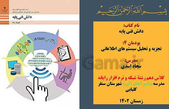 پاورپوینت تدریس پودمان چهارم درس دانش فنی پایه رشته شبکه و نرم افزار: تجزیه و تحلیل سیستم های اطلاعاتی- پیش نمایش