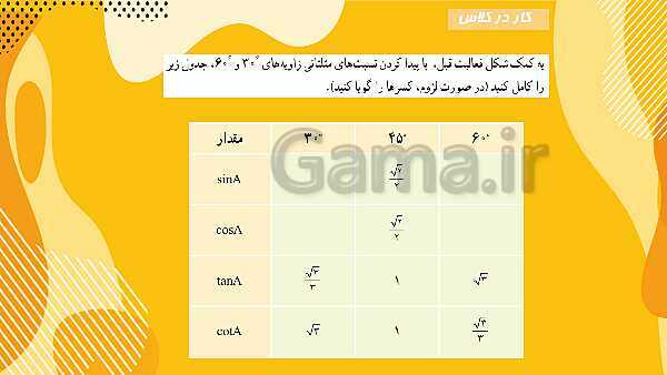 پاورپوینت آموزش نسبت های مثلثاتی- پیش نمایش