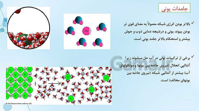 پاورپوینت آموزشی شیمی دوازدهم | جامدهای مولکولی، یونی، کووالانسی و فلزی- پیش نمایش