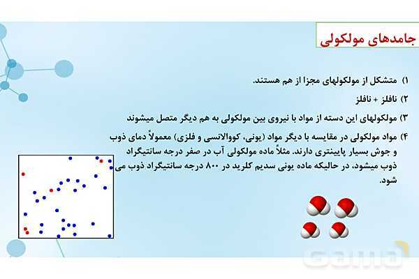 پاورپوینت آموزشی شیمی دوازدهم | جامدهای مولکولی، یونی، کووالانسی و فلزی- پیش نمایش