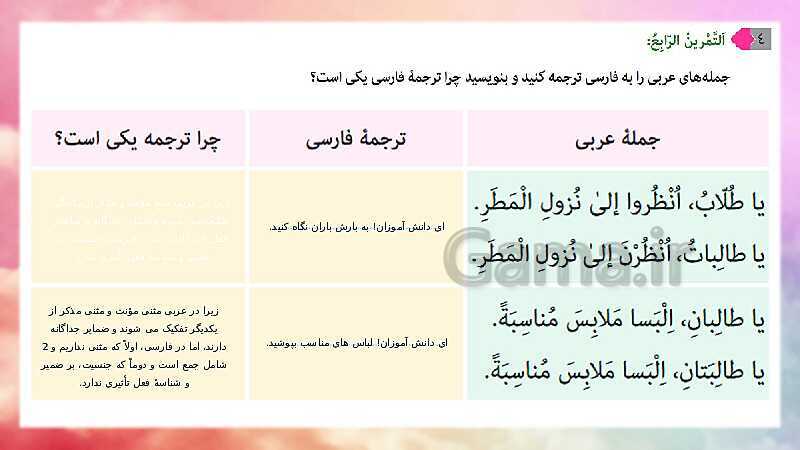 پاسخ تمرینات عربی نهم؛ درس (4)- پیش نمایش
