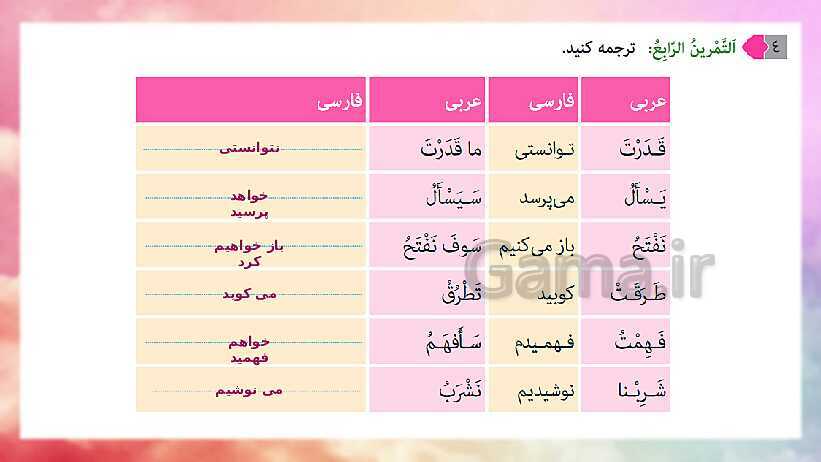 پاسخ تمرینات عربی هشتم؛ درس (4)- پیش نمایش