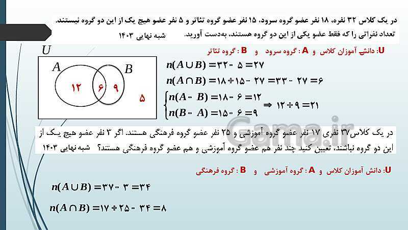 پاورپوینت حل نمونه سؤالات امتحان شبه نهایی دوم ریاضی سال دهم- پیش نمایش