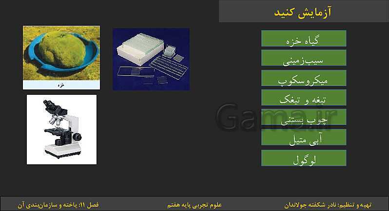 پاورپوینت تدریس فصل 11: یاخته‌ها و سازمان بندی آن | کتاب درسی علوم تجربی پایه هفتم- پیش نمایش