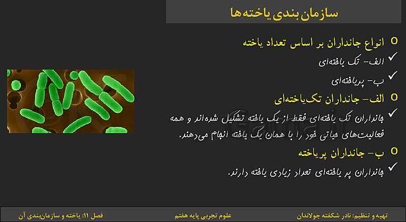 پاورپوینت تدریس فصل 11: یاخته‌ها و سازمان بندی آن | کتاب درسی علوم تجربی پایه هفتم- پیش نمایش