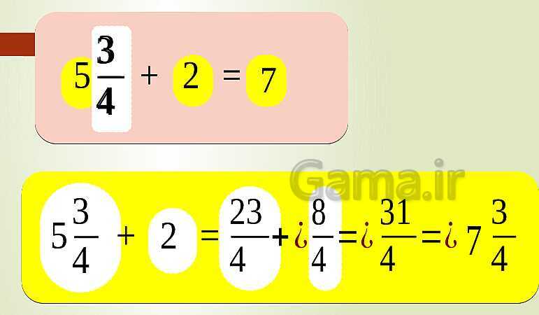 پاورپوینت تدریس فصل دوم ریاضی پنجم ابتدائی | درس 2: جمع و تفریق عددهای مخلوط- پیش نمایش
