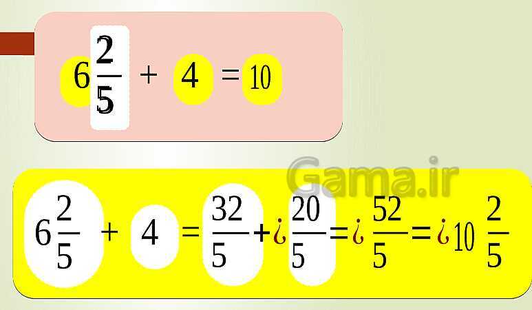 پاورپوینت تدریس فصل دوم ریاضی پنجم ابتدائی | درس 2: جمع و تفریق عددهای مخلوط- پیش نمایش