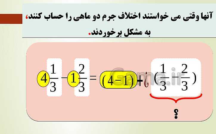 پاورپوینت تدریس فصل دوم ریاضی پنجم ابتدائی | درس 2: جمع و تفریق عددهای مخلوط- پیش نمایش