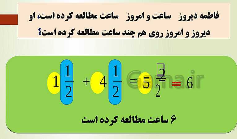 پاورپوینت تدریس فصل دوم ریاضی پنجم ابتدائی | درس 2: جمع و تفریق عددهای مخلوط- پیش نمایش