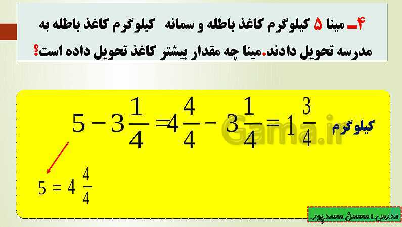 پاورپوینت تدریس فصل دوم ریاضی پنجم ابتدائی | درس 2: جمع و تفریق عددهای مخلوط- پیش نمایش