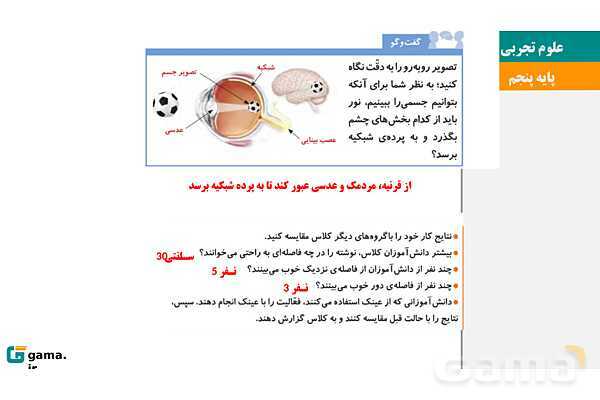 پاورپوینت آموزش و حل فعالیتهای کتاب علوم تجربی پنجم | درس 6 چه خبر (بینایی و شنوایی)- پیش نمایش