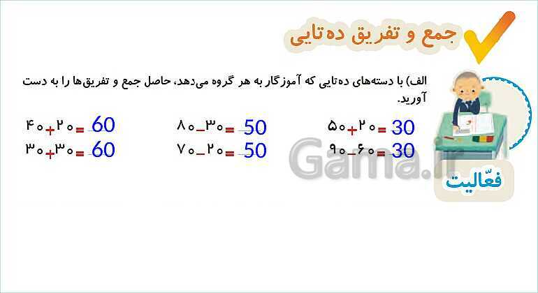 پاورپوینت فصل دوم درس 1: جمع و تفریق ده‌تایی- پیش نمایش