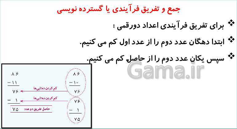 پاورپوینت فصل دوم درس 3: جمع و تفریق دو عدد دو رقمی- پیش نمایش