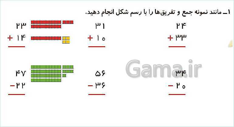 پاورپوینت فصل دوم درس 3: جمع و تفریق دو عدد دو رقمی- پیش نمایش