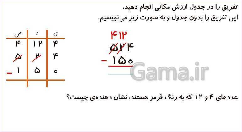 پاورپوینت فصل ششم درس 4: تفریق در جدول ارزش مکانی- پیش نمایش