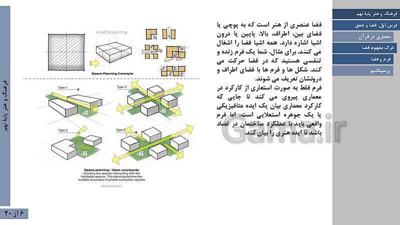 پاورپوینت فصل اول فرهنگ و هنر نهم | درس 1: فضا و عمق- پیش نمایش