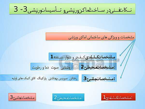 پاورپوینت آموزش پودمان 3: مبانی ساختار اماکن و تجهیزات ورزشی | درس دانش فنی پایه رشته تربیت بدنی - پیش نمایش