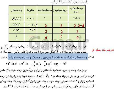 پاورپوینت حل فعالیت، کار در کلاس و تمرین‌های فصل پنجم ریاضی نهم: عبارت‌های جبری- پیش نمایش