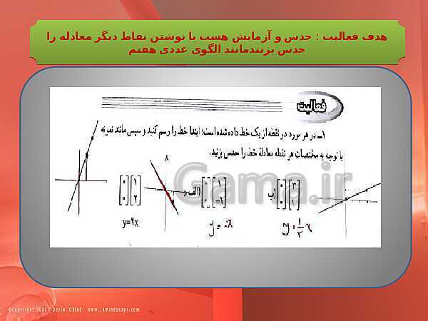 پاورپوینت حل فعالیت، کار در کلاس و تمرین‌های فصل ششم ریاضی نهم: خط و معادله‌های خطی- پیش نمایش