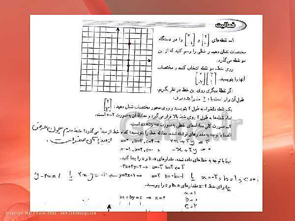 پاورپوینت حل فعالیت، کار در کلاس و تمرین‌های فصل ششم ریاضی نهم: خط و معادله‌های خطی- پیش نمایش