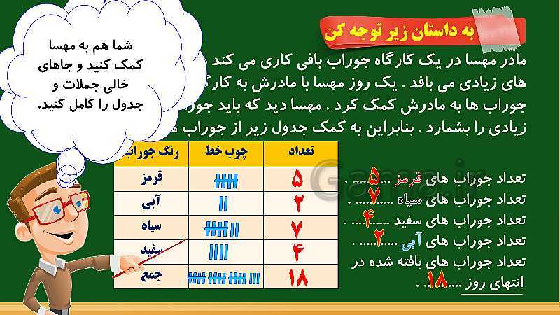 پاورپوینت آموزش فصل هشتم ریاضی دوم ابتدایی: آمار و نمودار - پیش نمایش