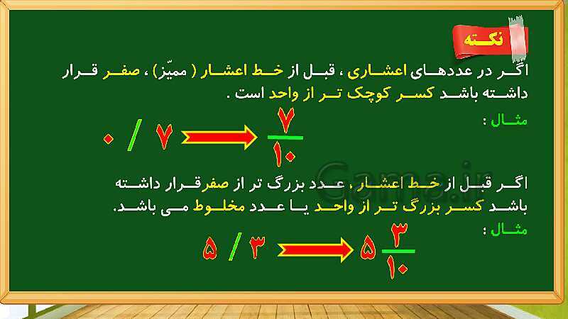 پاورپوینت آموزش فصل 5 ریاضی چهارم دبستان: عدد مخلوط و عدد اعشاری - پیش نمایش