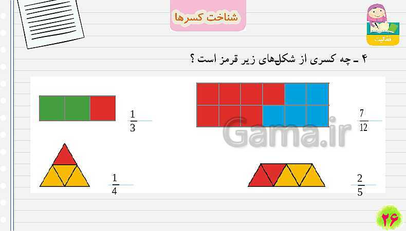 پاورپوینت شناخت کسرها | تدریس ریاضی چهارم- پیش نمایش