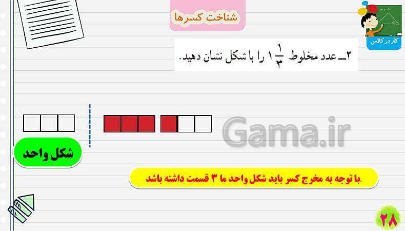 پاورپوینت شناخت کسرها | تدریس ریاضی چهارم- پیش نمایش