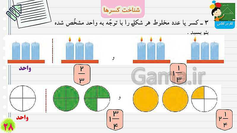 پاورپوینت شناخت کسرها | تدریس ریاضی چهارم- پیش نمایش