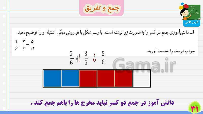 پاورپوینت جمع و تفریق کسرها | تدریس ریاضی چهارم- پیش نمایش