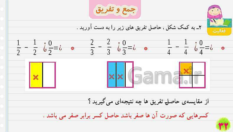 پاورپوینت جمع و تفریق کسرها | تدریس ریاضی چهارم- پیش نمایش