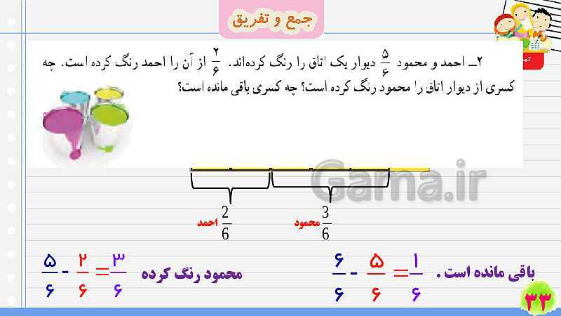 پاورپوینت جمع و تفریق کسرها | تدریس ریاضی چهارم- پیش نمایش