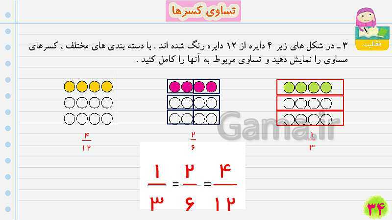 پاورپوینت تساوی کسرها | تدریس ریاضی چهارم- پیش نمایش