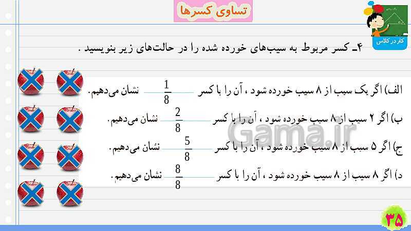 پاورپوینت تساوی کسرها | تدریس ریاضی چهارم- پیش نمایش