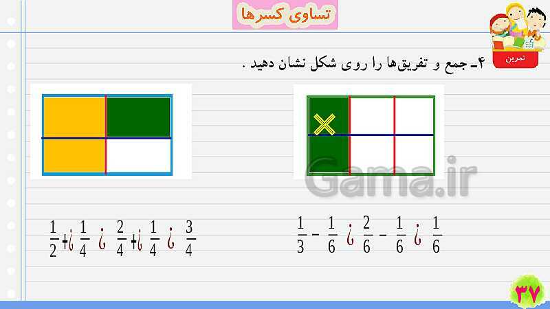 پاورپوینت تساوی کسرها | تدریس ریاضی چهارم- پیش نمایش