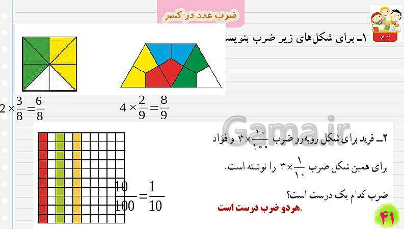 پاورپوینت ضرب عدد در کسر | تدریس ریاضی چهارم- پیش نمایش