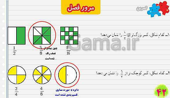 پاورپوینت مرور فصل کسر | تدریس ریاضی چهارم- پیش نمایش