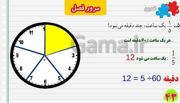 پاورپوینت مرور فصل کسر | تدریس ریاضی چهارم- پیش نمایش