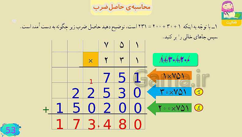 پاورپوینت فصل سوم ضرب و تقسیم قسمت 3 محاسبه ی حاصل ضرب- پیش نمایش