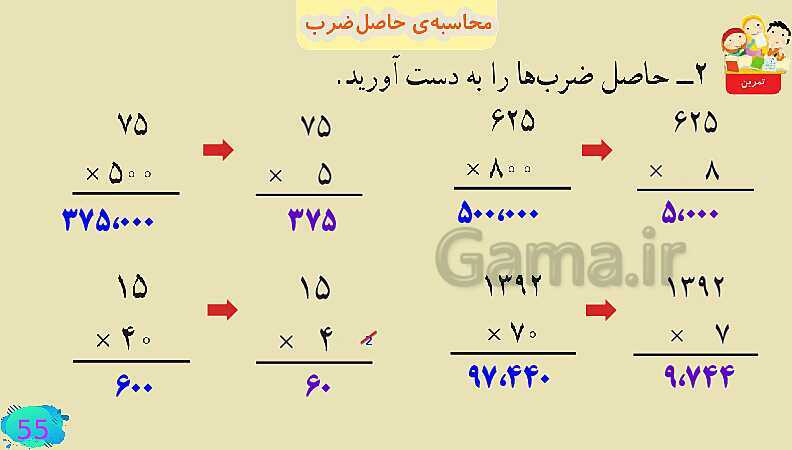 پاورپوینت فصل سوم ضرب و تقسیم قسمت 3 محاسبه ی حاصل ضرب- پیش نمایش