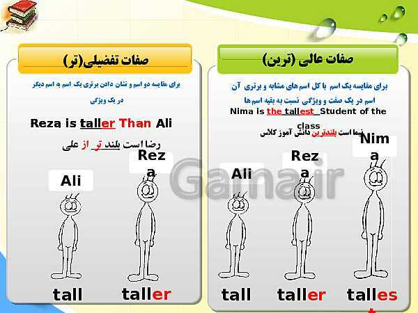 پاورپوینت آموزش ساده و تصویری گام به گام صفات تساوی، تفضیلی و عالی- پیش نمایش